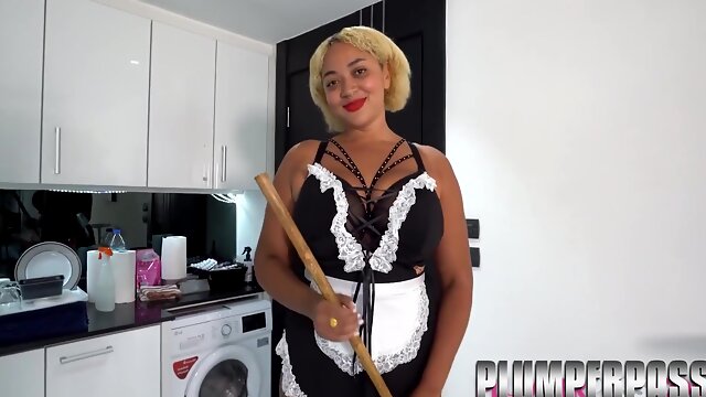 Busty Russian Maid Cleans Up Big Black Cock