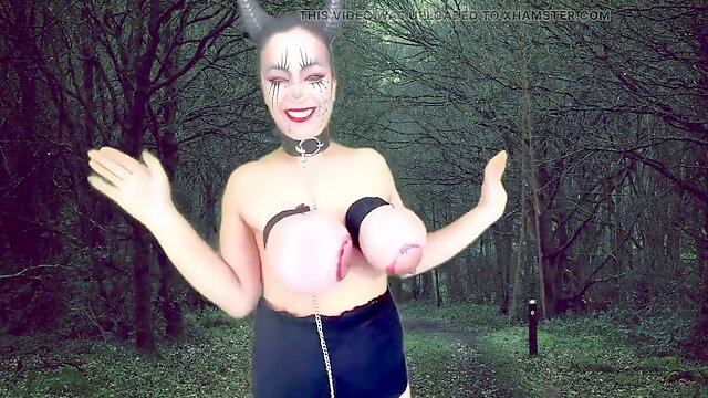 Veevee Vixen shows off her big natural tits in a bizarre solo lactation scene