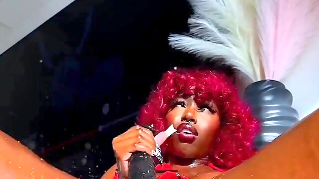 Naughty Ebony keeps riding dildo even after squirt