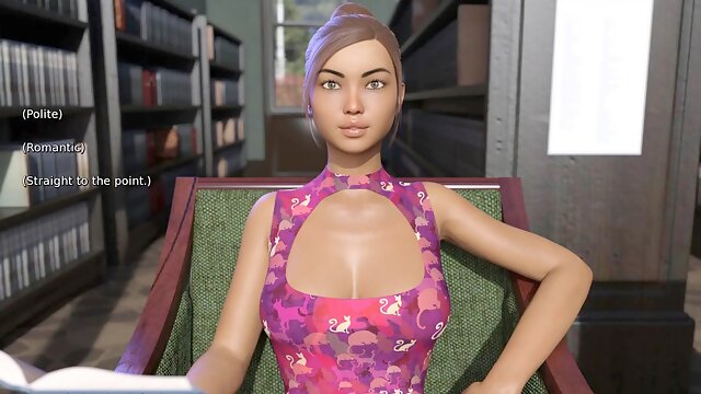 Big-boobed ebony teen in a college library scene