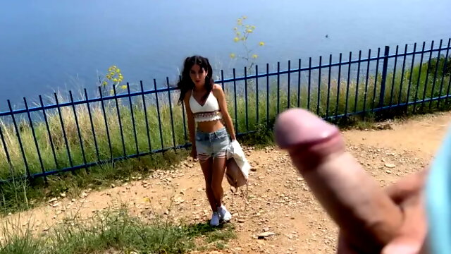 Public Dick Flashing - Girl Helped Stranger to Cum in Mountains