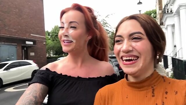 Filthy sluts walking in public with fresh cum on their faces