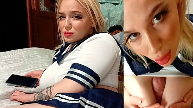 Cum on Step-sisters Face while Guests are Home