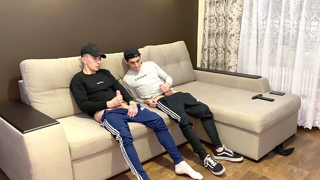 Two dudes having some fun with each other before taking turns sucking