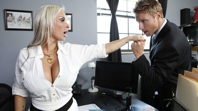 Babe with huge silicone tits Holly Halston rammed right in the offce