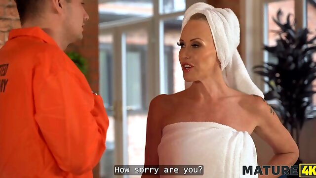 Mature4k. cougar neighbour was so wild so she pounded a thief and sucked his cock