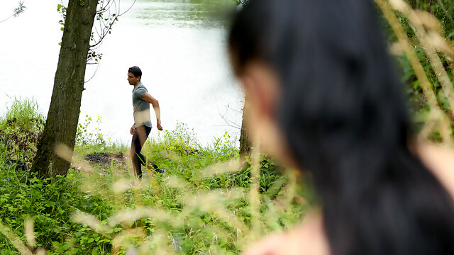 Horny couple fucking hard and pussy creampied in forest