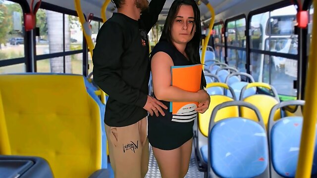 College girl being sensed on the bus in public!