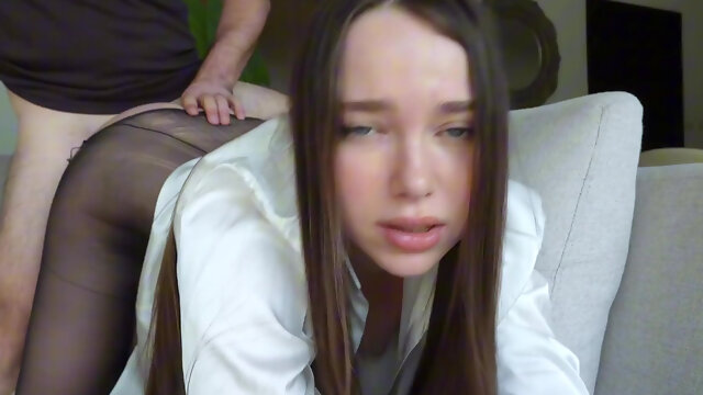 Slut in a pantyhose gets them ripped for easy access by her boyfriend