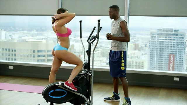 Hot interracial action after sports with a stunning brunette milf