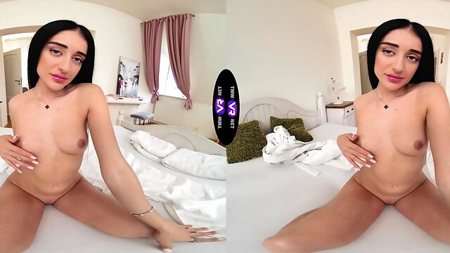 Ara Mix, the stunning russian model with a slim frame and captivating 34a curves, teases in vr.