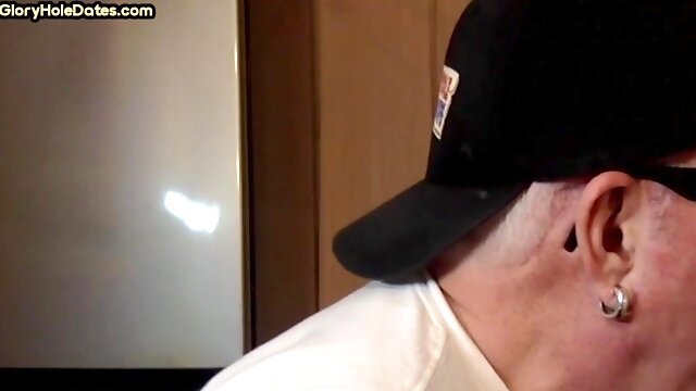 Mature gloryhole gay sucks BFs cock in homemade closeup