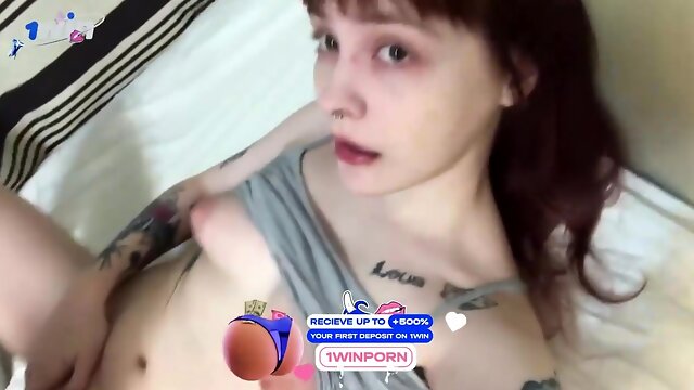 Redhead teen with phat jugs masturbates and orgasms, fingers her wet snatch - promiscuous and amazing!