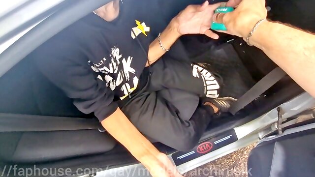 Extreme shock , A puppy nailed on the hood of a car near truckers seeing our fuck no condom