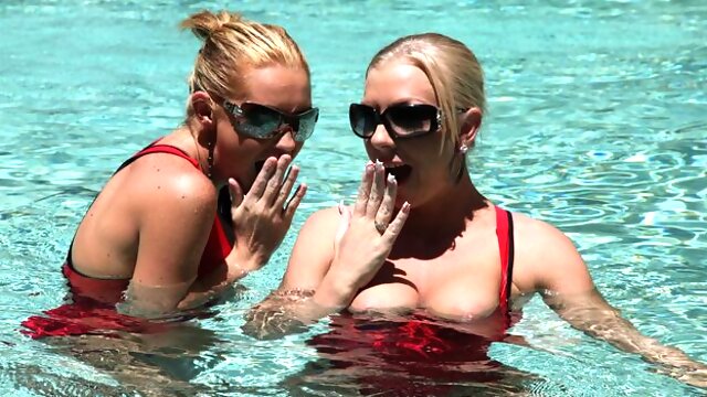 Sweet blonde with silicone tits Brit is jumping on a pretty huge dick