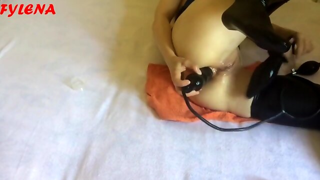 Permeated For The 1st Time With Double Sex Tool And Inflatable Anal Plug