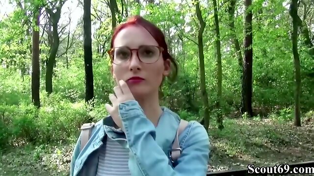 German Outdoor Pov - Rothaarige Nach Der Uni Im Wald Gefickt - Lia Louise