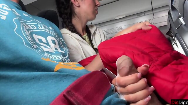 Kinky Risky Hj until Spunk in Public Airplane