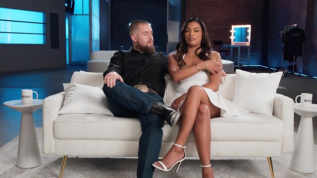 Brunette Karina Valentina rides huge cock while Dan Damage films the action