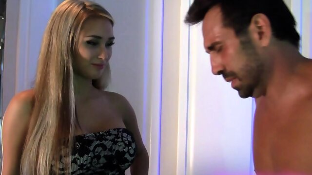 Stockinged strapon femdom fetish babe sucks on dick in hd