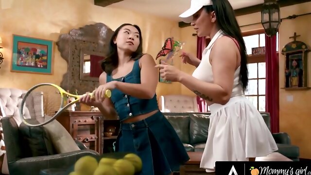 Slim Tiny Asian Wanna Enjoy Lesbian Sex With Her Busty Stepmom Instead Of Playing Tennis - Kimmy Kimm