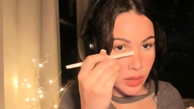 Brunette with foot fetish rubs big dick with her feet in POV