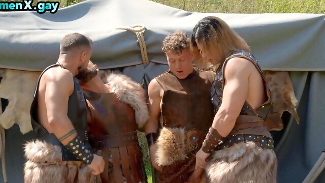 Dirty gay dudes penetrate in group sex in ass outdoor