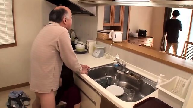 Young housewife enjoying lustful sex with father-in-law