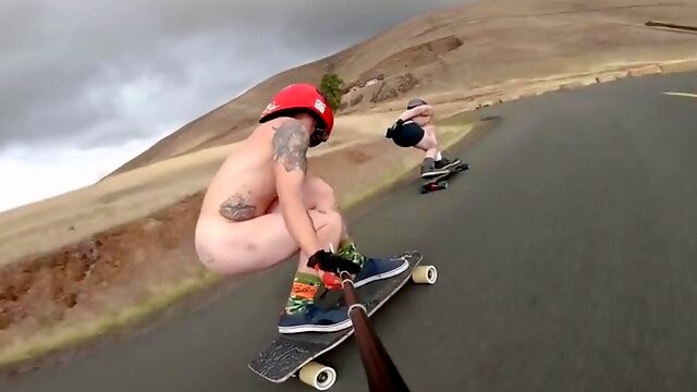 Downhill Naked On Longboard