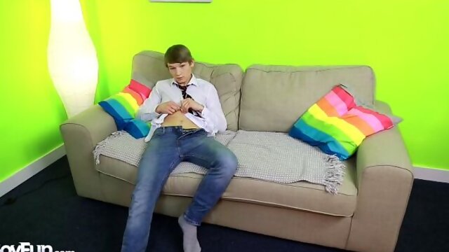Gary Fletcher playing with his juicy penis on the couch