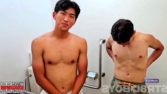 Asian guy masturbates with giant rod in car