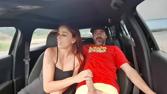 Risky Masturbation in the Car with a Hot Girl at the Bus Stop in Public!