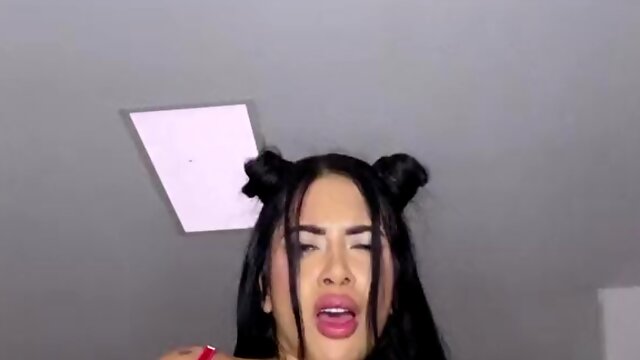 Lustful brunette latina eagerly bounces on her favourite dildo in solo