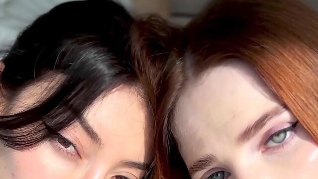 Blonde and brunette lesbians licking and sucking pussy