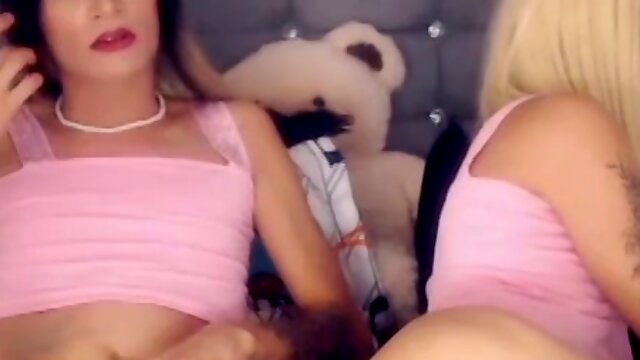 Two shemales doing no condom front of you