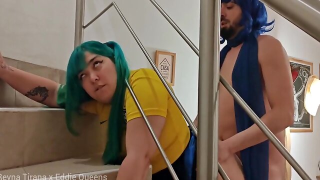 Brazilian Miku Gets Stuck On The Stairs And Kaito Gives Her More Than A Hand