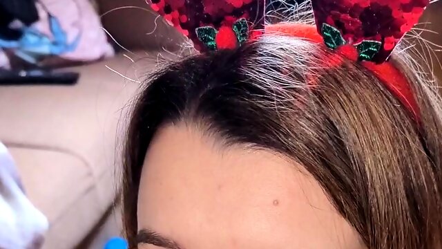 Huge Christmas Facial For Busty Redhead