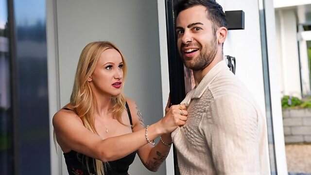 Blonde on glossy high heels Juicy Jane impaled in the sideways pose