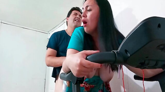Stepson Interrupts His Stepmoms Exercise And Fucks Her Hard On The Treadmill Sweat And Sex