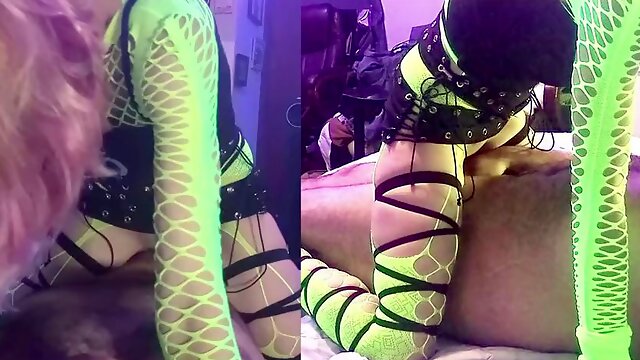 Sexy raver babe teasing big cock with her tongue and gets creampied