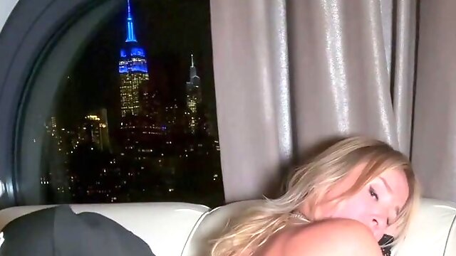 Blonde MILF in fishnets satisfies interracial cravings