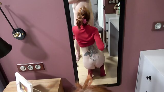 Nerdy Babe with a Tatoo Gives a Blowjob