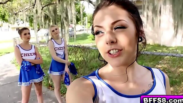 Hot cheerleaders group fuck with their horny coach