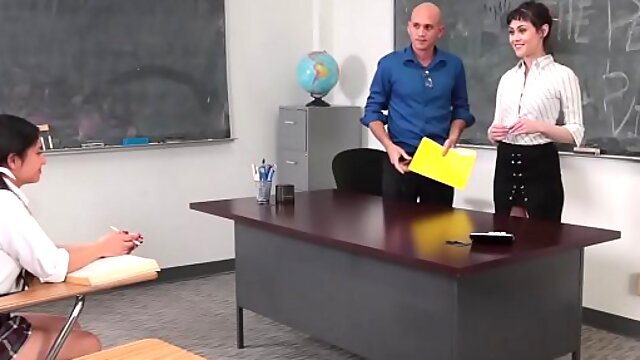 InnocentHigh - Teaching Assistant (Audrey Noir) Fucks Hot Student (Rose Darling) & Professor