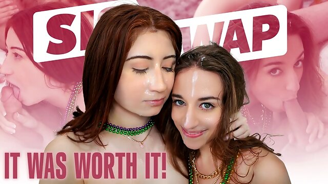 Naughty Step Sisters Ava Davis & Venice Rose Earn Their Mardi Gras Beads And Fuck StepBros - SisSwap