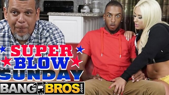 BANGBROS - Watch Brandi Bae Get Railed In Several Positions Watching The Big Super Blow Game ;)