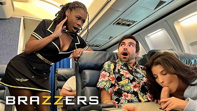 BRAZZERS - Naughty Girls LaSirena69 & Hazel Grace Go To The Back Of The Plane & Share Luckys Cock
