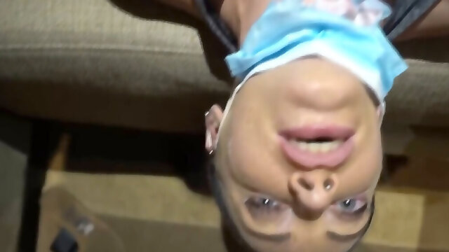 Upside-Down Slut Team Facefucks One Cock in the Dark