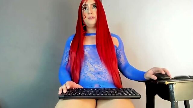 Colombian Tgirl Fat White Cock Slow Masturbation