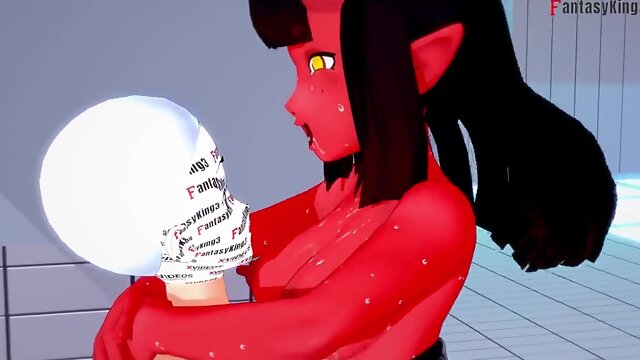 Meru the succubus pulverized waring a swimsuit